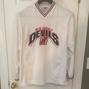 Vintage New Jersey Devils White Long Sleeve Shirt NJ Hockey Jersey Lee Sports UF